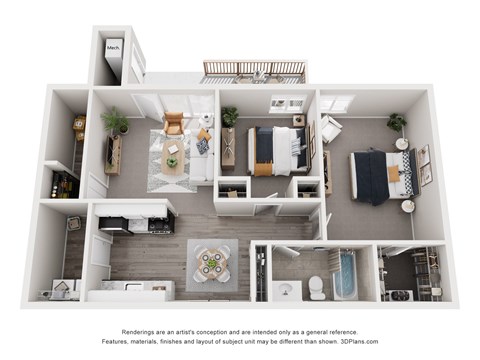 Floor plan for 2 beds, 1 bath, 900 sqft